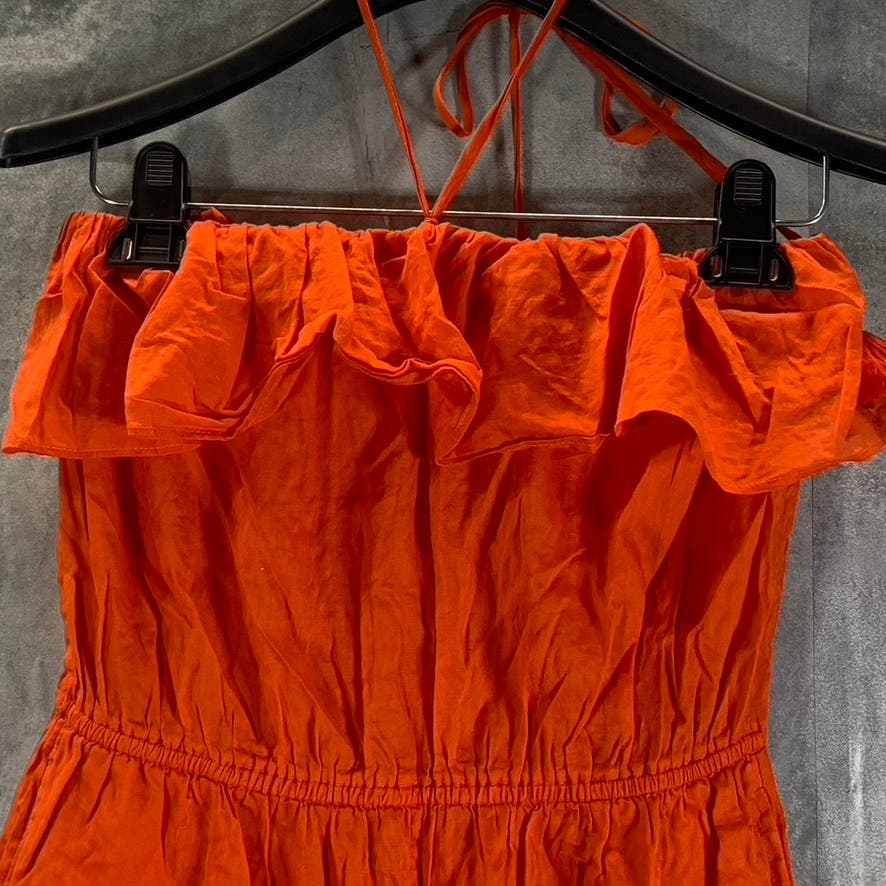 J.CREW Women's Orange Ruffle Sleeveless Pull-On Romper SZ XS