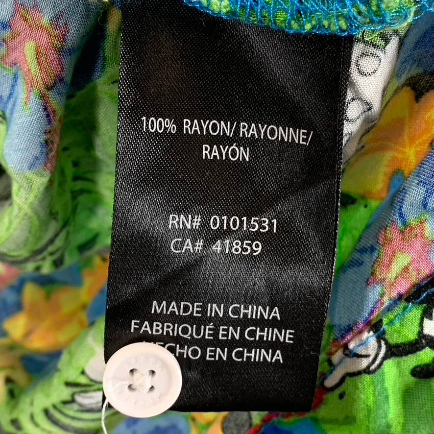 DISNEY Men's Green Mickey-Mouse Tropical Button-Up Short-Sleeve Shirt SZ M