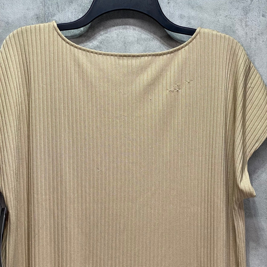 ALFANI Beige Ribbed High-Low Short Sleeve Scoop Neck Tunic Top SZ L