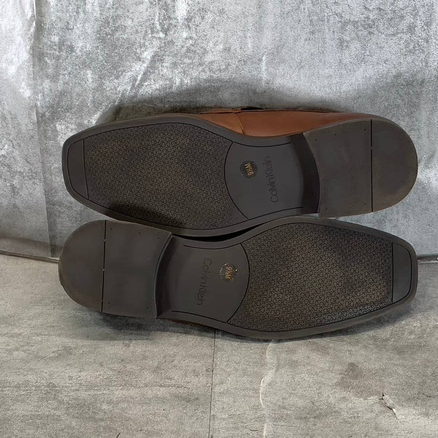 CALVIN KLEIN Men's Dark Tan Leather Malcome Slip-On Casual Loafers SZ 9.5