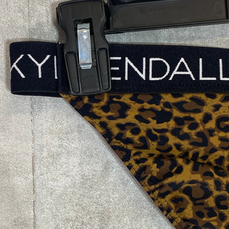 KENDALL & KYLIE Leopard Print Logo Waist Moderate Coverage Bikini Bottoms SZ XL