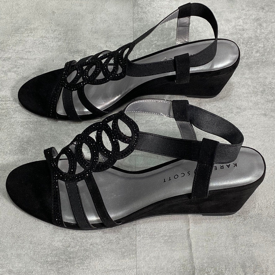 KAREN SCOTT Black Denice Embellished T-Strap Wedge Sandals SZ 11