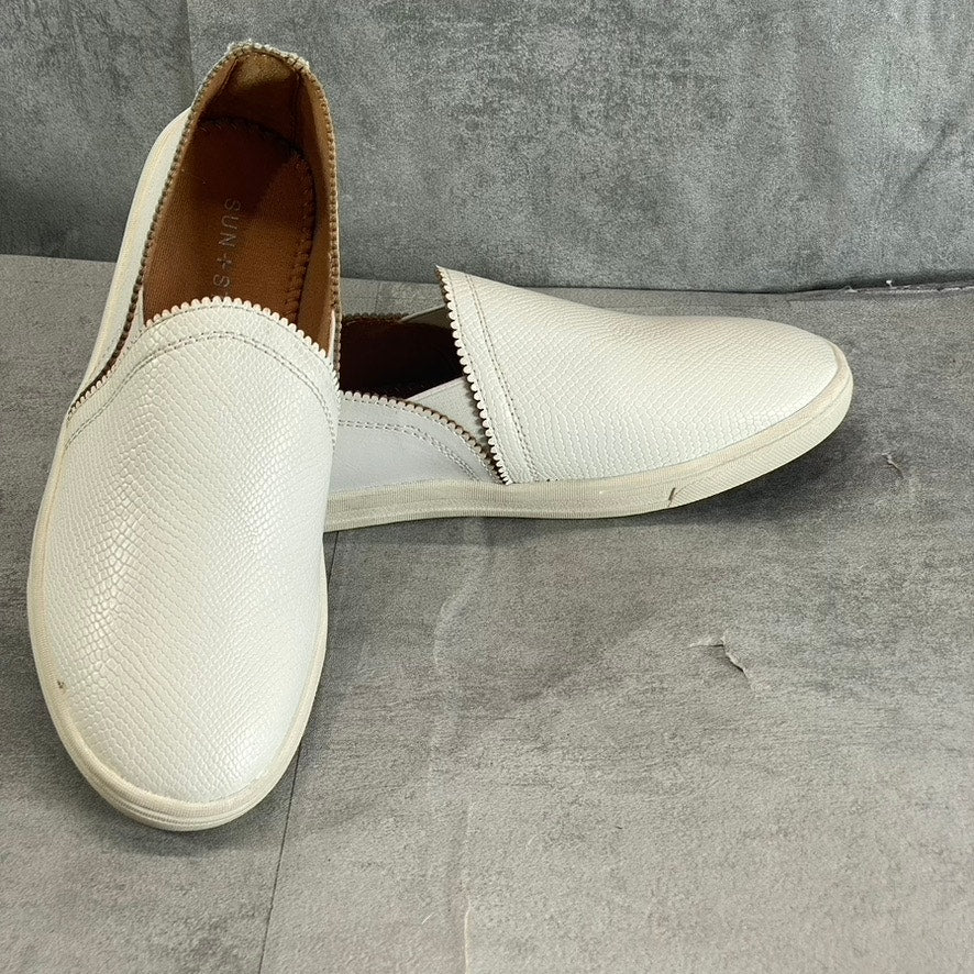 SUN+STONE Women's White Snake Embossed Miriam Round-Toe Slip-On Sneakers SZ 6