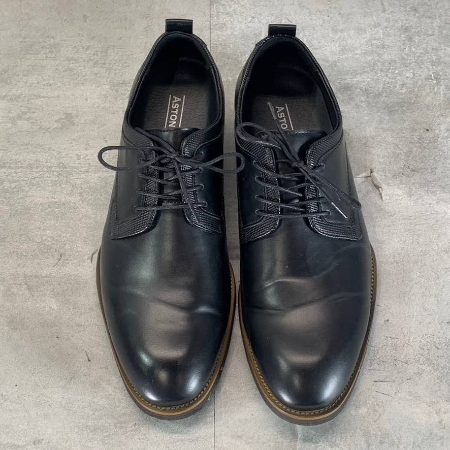 ASTON MARC Men's Black Faux Leather Premier Lace-Up Dress Shoes SZ 9