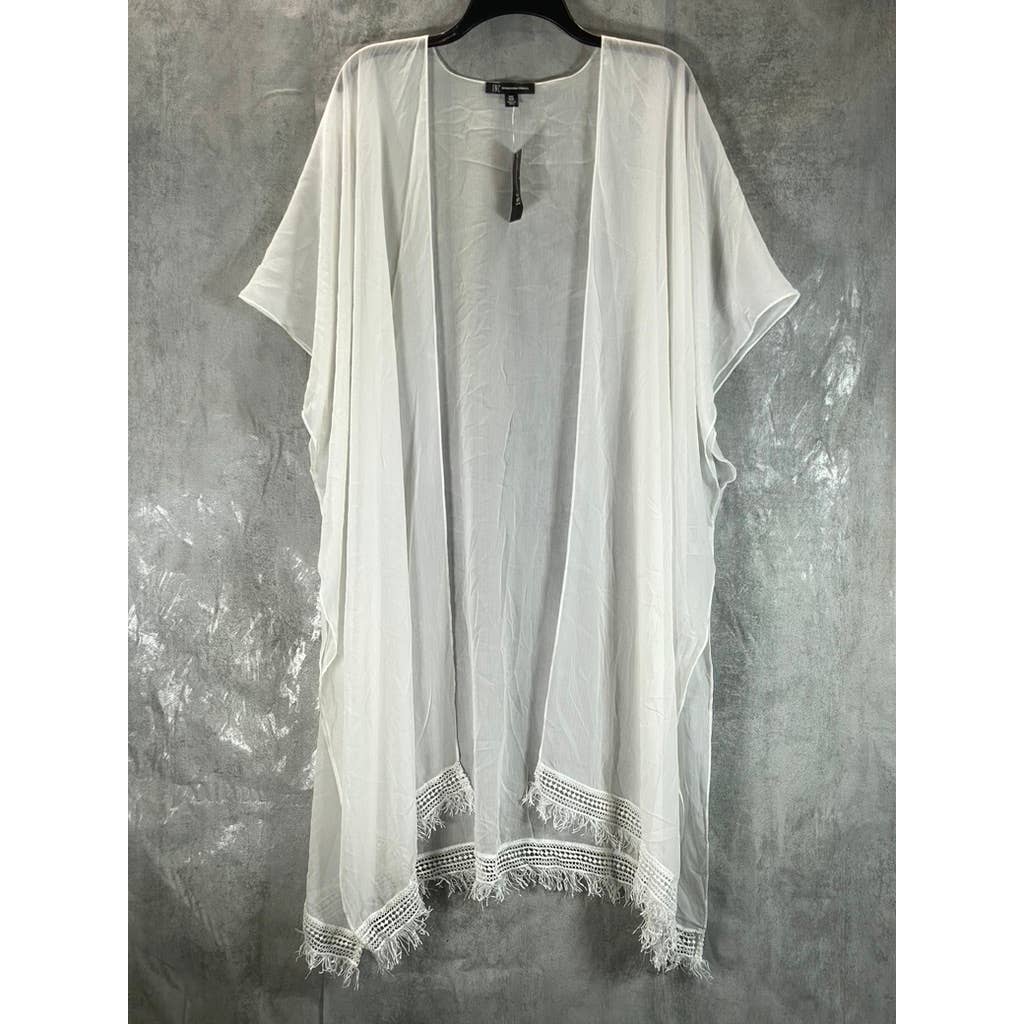 INC INTERNATIONAL CONCEPTS Women's White Open-Front Fringe Kimono Coverup SZ OS