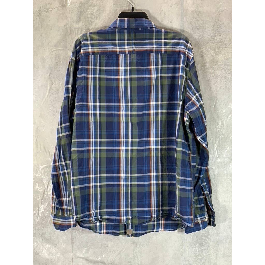 BANANA REPUBLIC Men's Navy/Green Untucked Slim-Fit Button-Up Flannel Shirt SZ XL