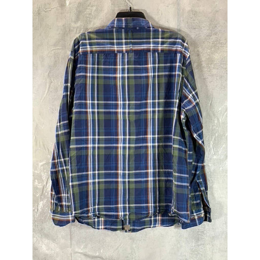 BANANA REPUBLIC Men's Navy/Green Untucked Slim-Fit Button-Up Flannel Shirt SZ XL