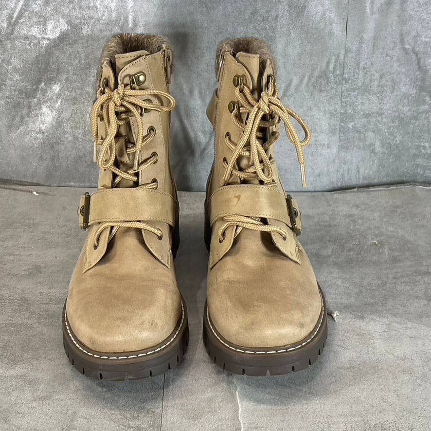 CLIFFS By WHITE MOUNTAIN Women's Natural/Fabric Marlee Lace-Up Boots SZ 8