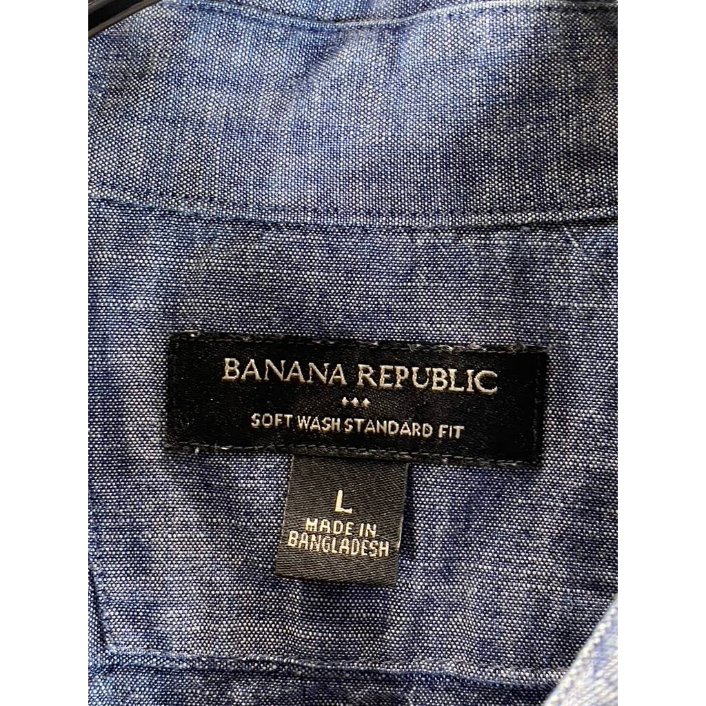 BANANA REPUBLIC Men's Blue Chambray Standard-Fit Soft Wash Button-Up Shirt SZ L