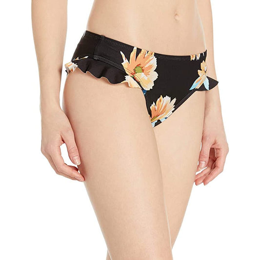 ELLA MOSS Black Moxie Floral Ruffle Side Moderate Coverage Bikini Bottoms SZ S