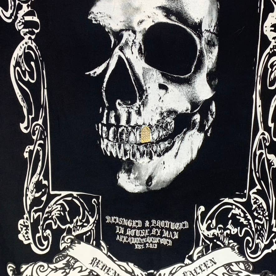 BOOHOOMAN Men's Black Oversized Man Skull Graphic Crewneck T-Shirt SZ S