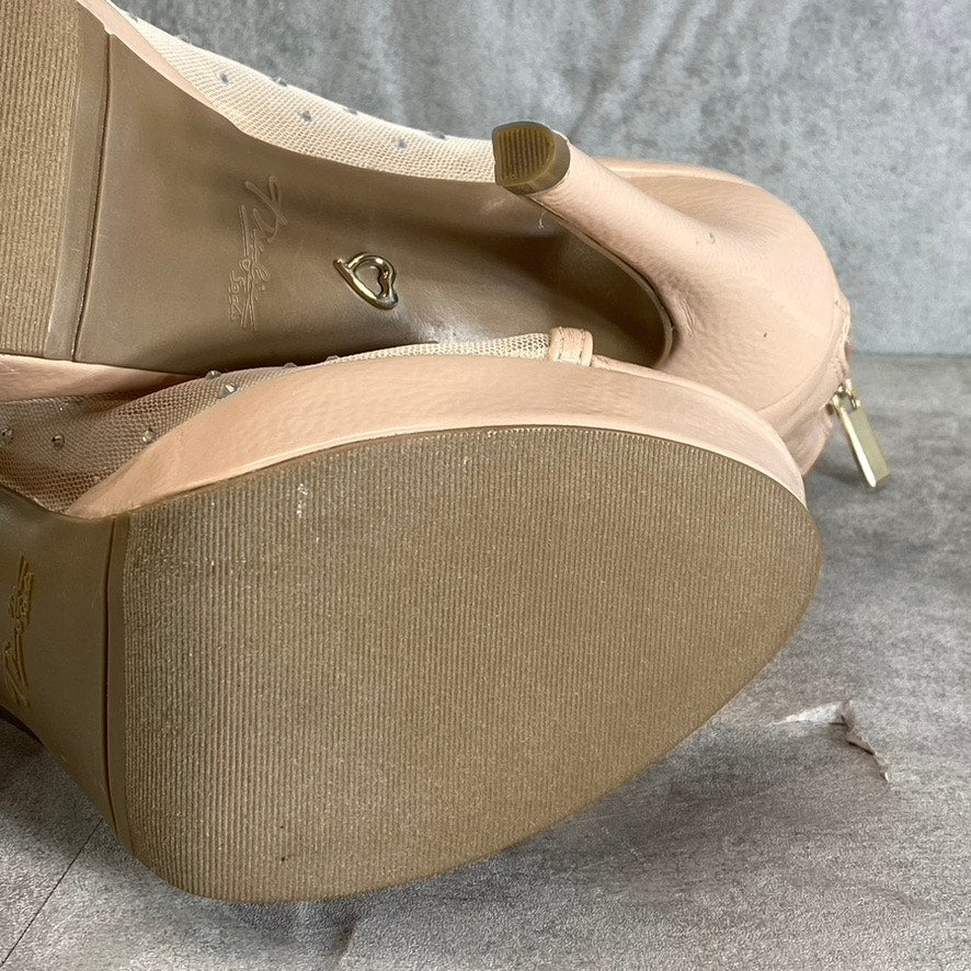 THALIA SODI Women's Nude Mesh Desire Rhinestone Peep-Toe Stiletto Heels SZ 8.5