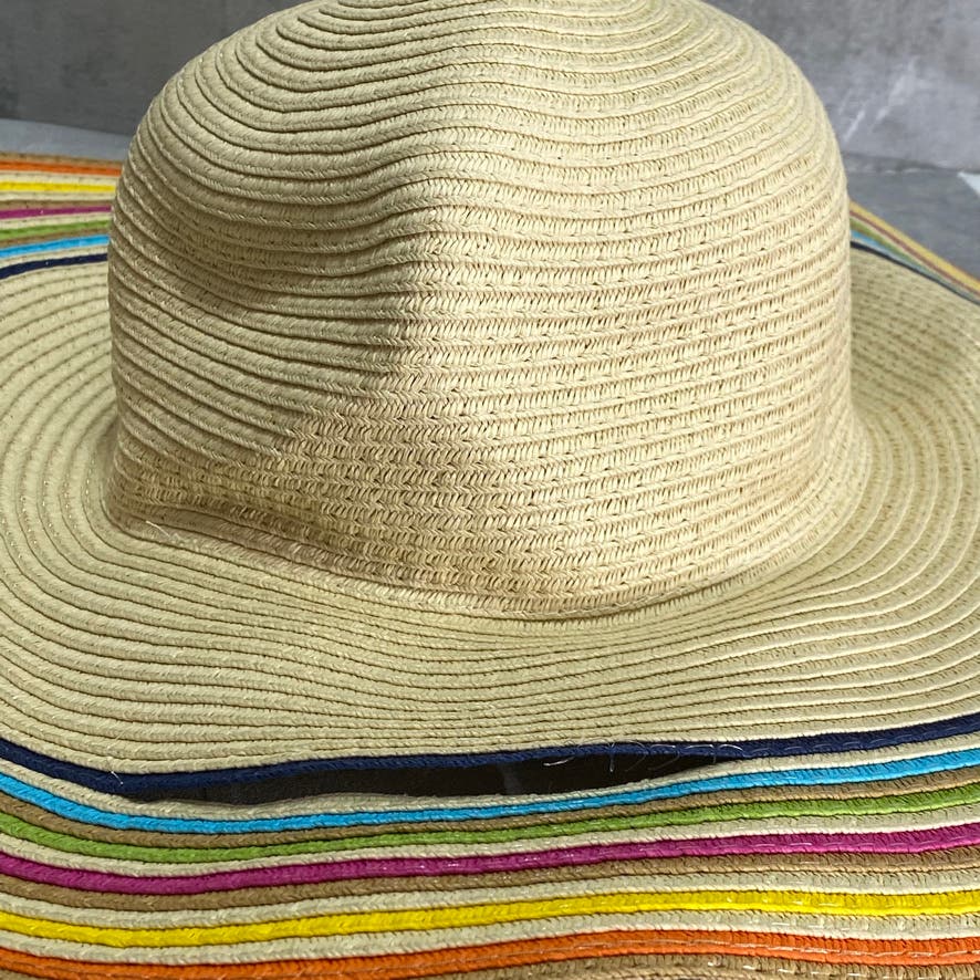 ADRIENNE VITTADINI Multicolor Striped Brim Straw Sun Hat SZ OS