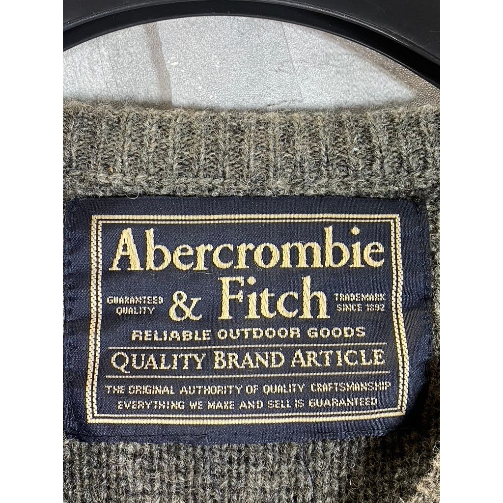 ABERCROMBIE & FITCH Men's Tan Vintage V-Neck Striped Pullover Sweater SZ L