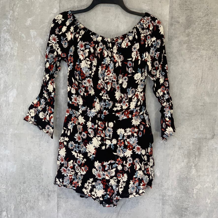 CUPCAKE AND CASHMERE Black Floral Off-The-Shoulder Long Sleeve Romper SZ XS