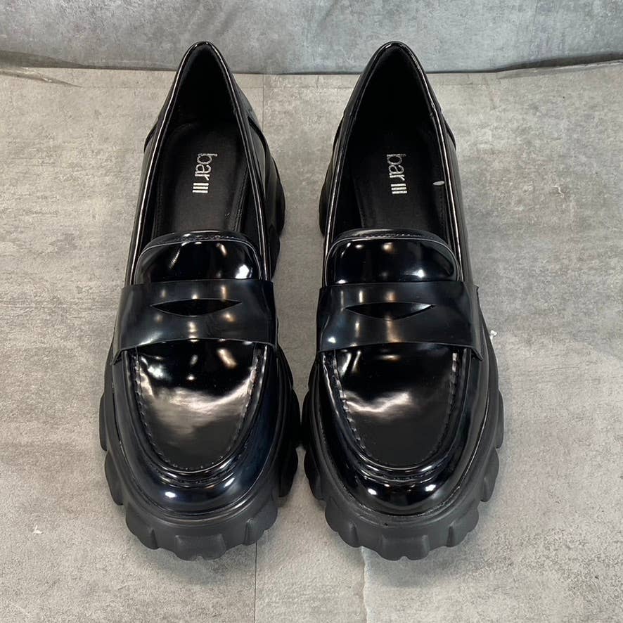 BAR III Women's Black Smooth Paz Lug-Sole Platform Slip-On Penny Loafers SZ 9.5