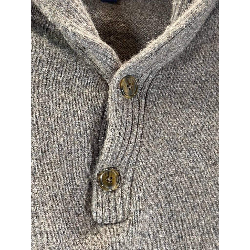 J.CREW Men's Brown Lambswool Shawl-Collar Pullover Sweater SZ M