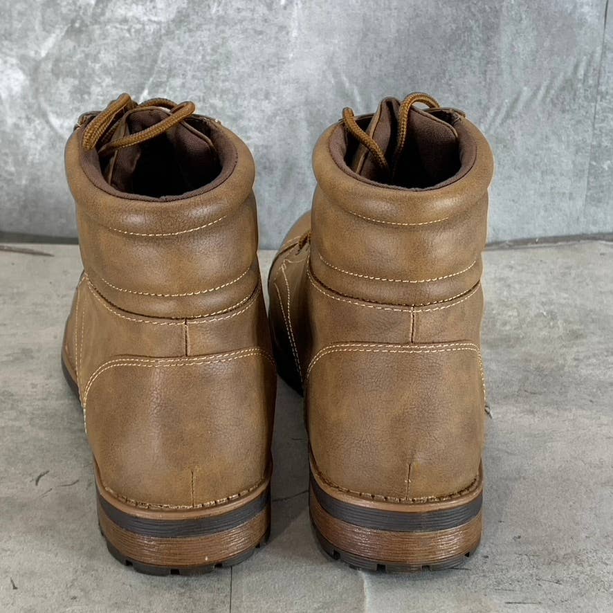 SUN+STONE Men's Brown Faux-Leather Baker Cap-Toe Lace-Up Boots SZ 11.5/12