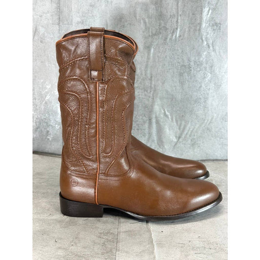 DINGO Men's Brown Leather Montana Almond-Toe Block-Heel Western Boots SZ 8.5