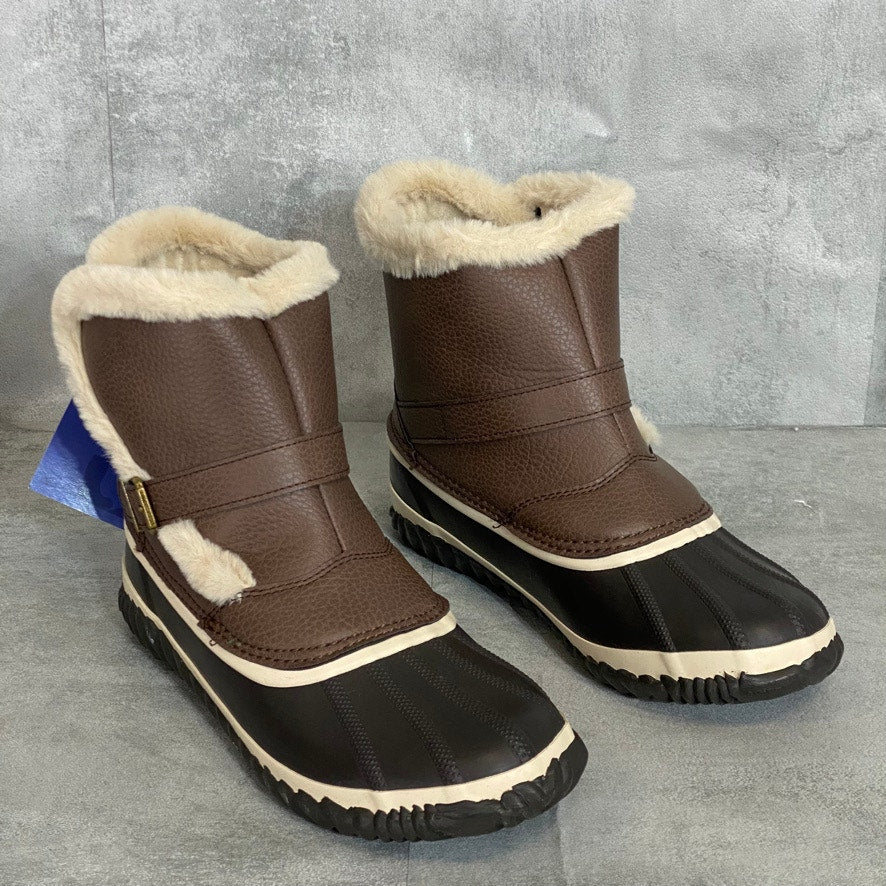 JBU Brown Grizzly Faux Fur Memory Foam Waterproof Pull-on Round-Toe Duck Boots SZ 9