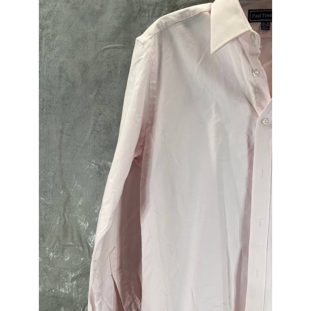 PAUL FREDRICK Men's Pink Classic-Fit Two Ply Cotton Oxford Shirt SZ 15.5-32