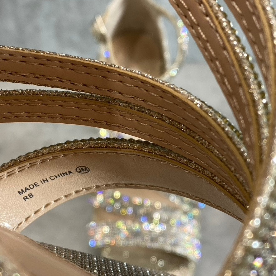 NINA Women's Soft Platino Dreamland Freyja Rhinestone Embellished Open-Toe Stiletto Sandals SZ 7.5