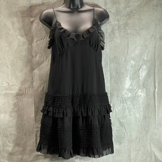 ALLSAINTS Women's Black Sanse Thin-Strap Smocked Tulle-Ruffle Mini Dress SZ 2