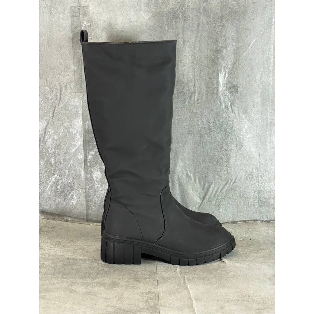 AQUA COLLEGE Women's Black Paz Faux-Leather Waterproof Riding Boots SZ 8