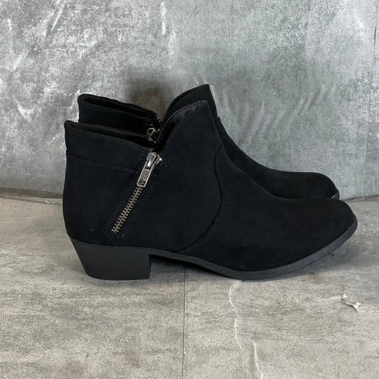 SUN+STONE Women's Black Micro Abby Double-Zip Round-Toe Block-Heel Booties SZ 8