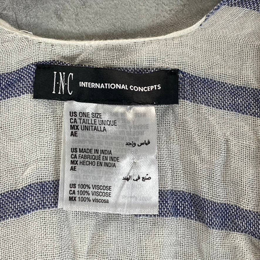 INC INTERNATIONAL CONCEPTS Women's White/Navy Striped Fringe Tie Topper SZ OS