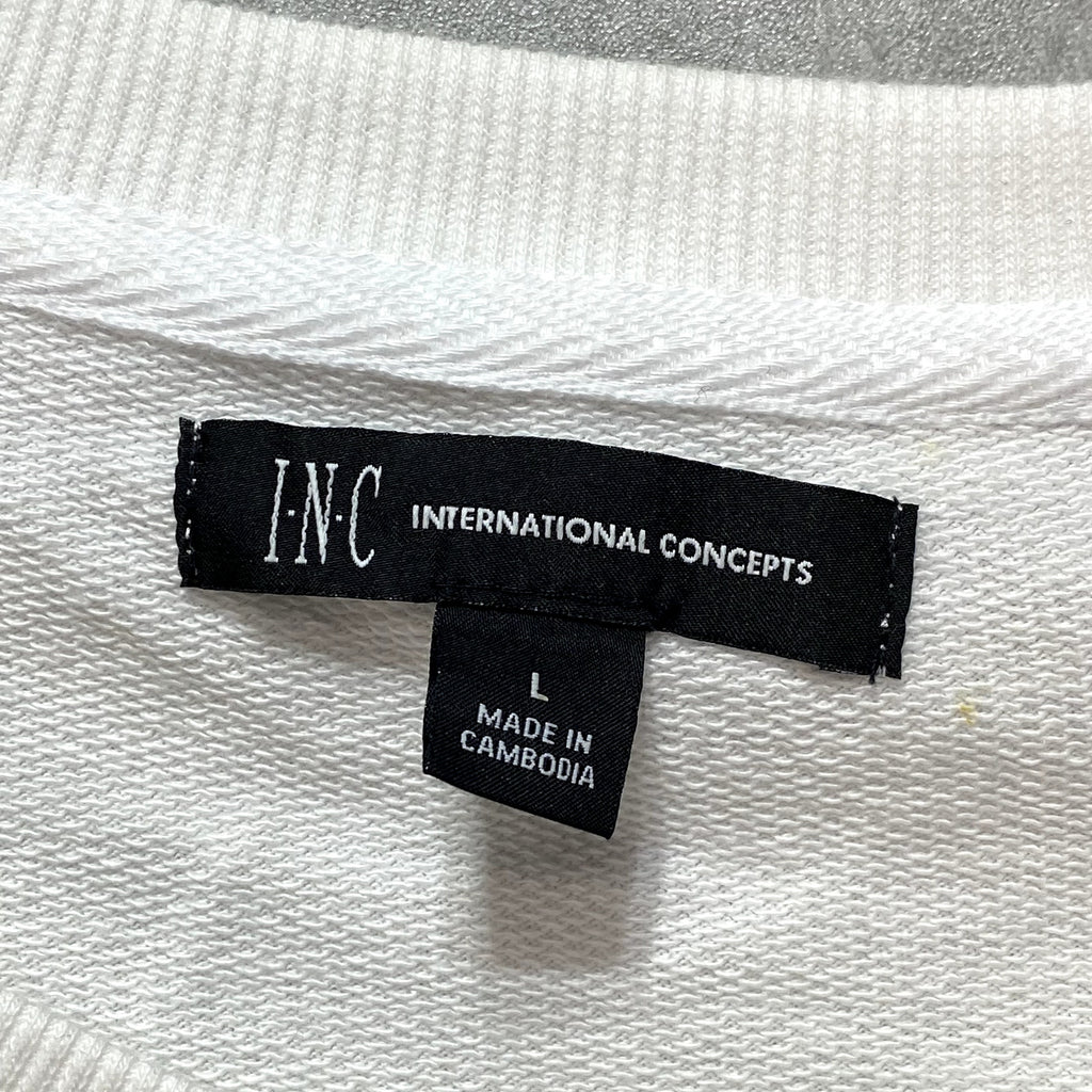INC INTERNATIONAL CONCEPTS White Crewneck Slant-Zip Long Sleeve T-Shirt SZ L