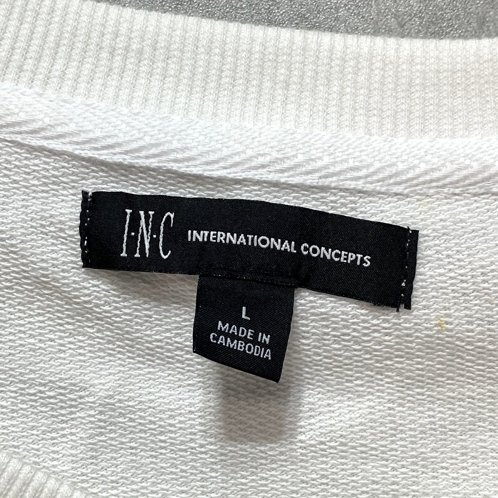 INC INTERNATIONAL CONCEPTS White Crewneck Slant-Zip Long Sleeve T-Shirt SZ L