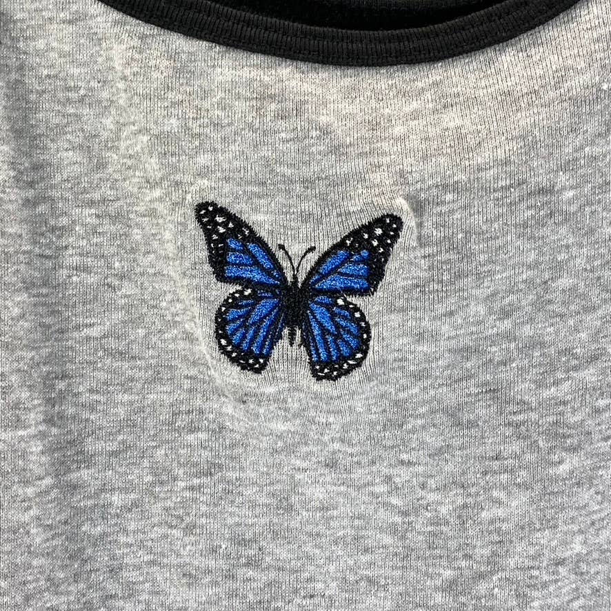 REBELLIOUS ONE Juniors' Heather Grey Butterfly Embroidered Tank Top SZ M