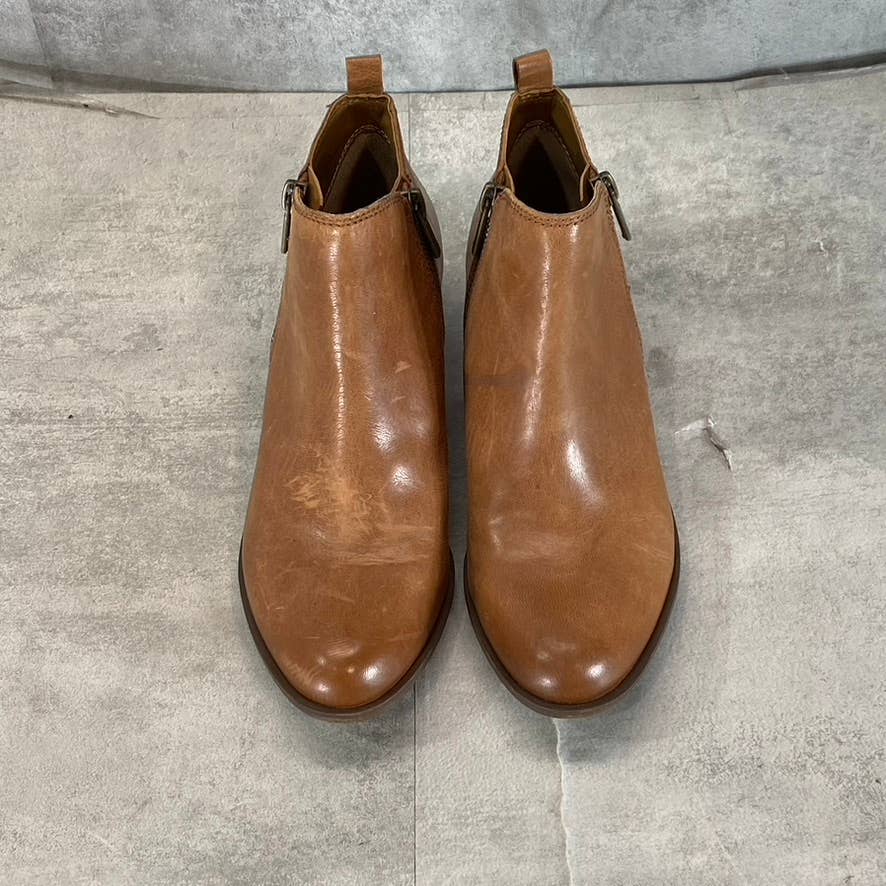 LUCKY BRAND Women's Toffee Barillos Leather Basel Double Block-Heel Boots SZ 6.5
