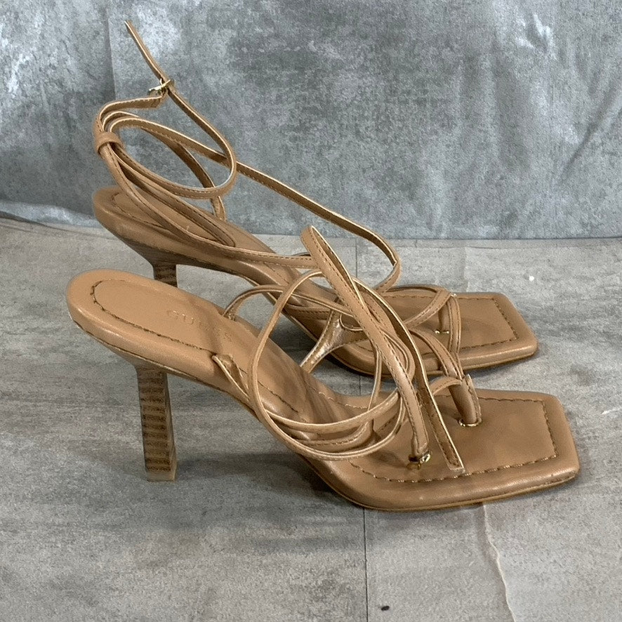 GUESS Women's Medium Brown Leeba Strappy Square-Toe Dress Sandals SZ 7