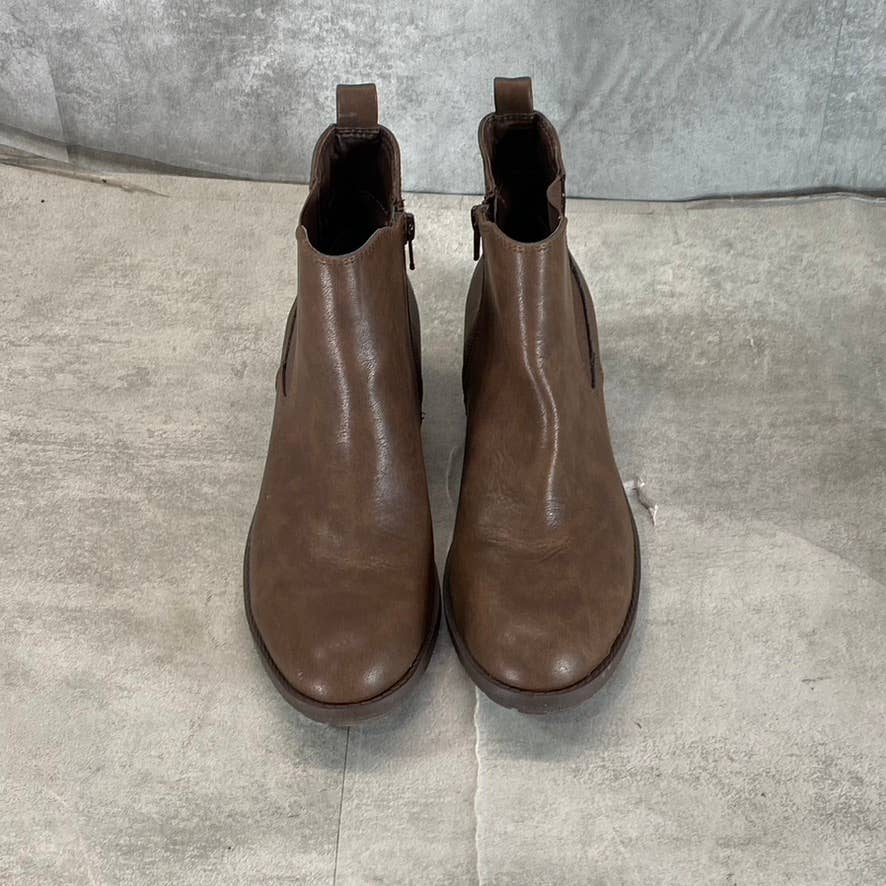 STYLE & CO Women's Brown Smooth Gladyy Side-Zip Block-Heel Ankle Boots SZ 6.5