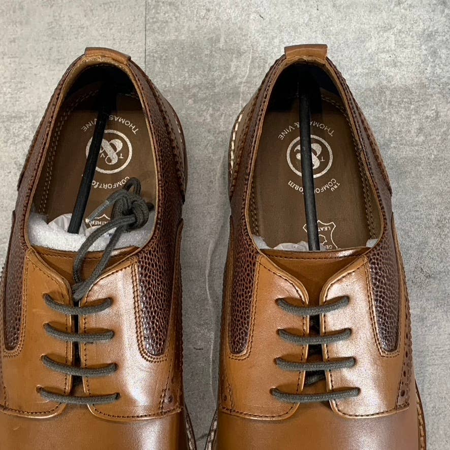 THOMAS & VINE Men's Cognac Clayton Plain-Toe Brogue Derby Shoes SZ 12