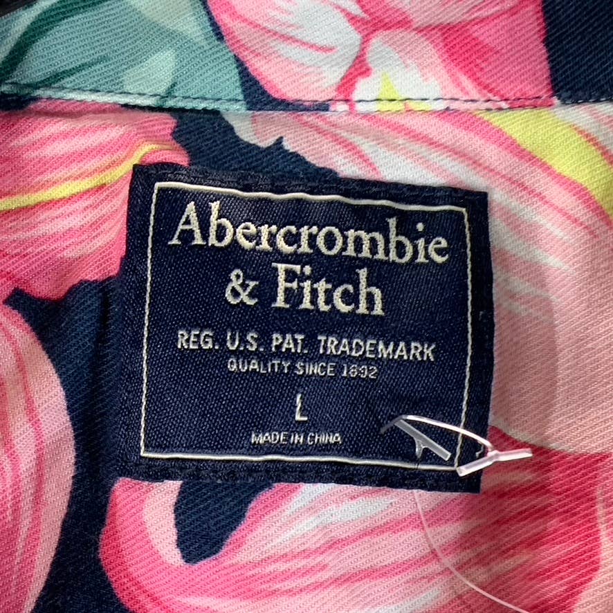 ABERCROMBIE & FITCH Men's Pink/Green Tropical Print Button-Up Shirt SZ L