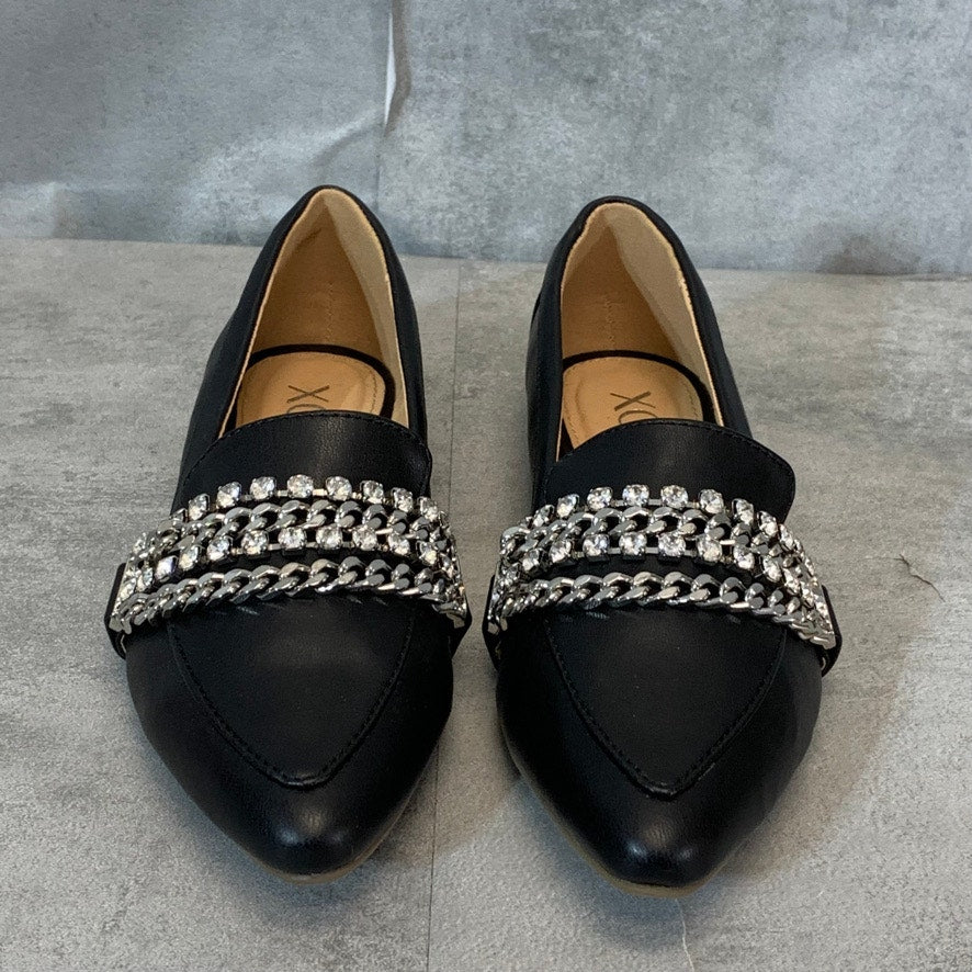 XOXO Black Vona Crystal Chain Embellished Pointed-Toe Slip-On Flats SZ 6