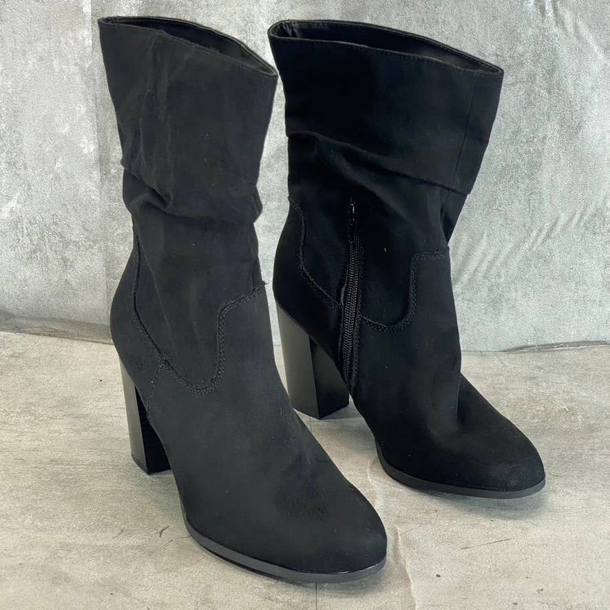 STYLE & CO Women's Black Micro Saraa Round-Toe Block-Heel Mid-Shaft Boots SZ 9
