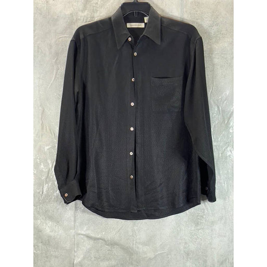 PRONTO UOMO Men's Black Textured Silk Long-Sleeve Button-Up Shirt SZ M