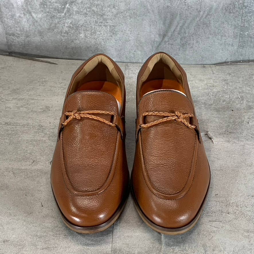 THOMAS & VINE Men's Cognac Leather Finegan Apron Toe Slip-On Loafers SZ 9.5