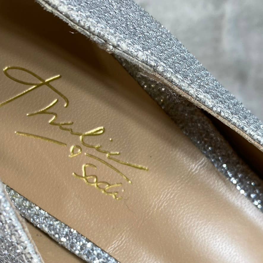 THALIA SODI Women's Silver Rhinestone Lenna Stiletto Peep-Toe Pumps SZ 6.5