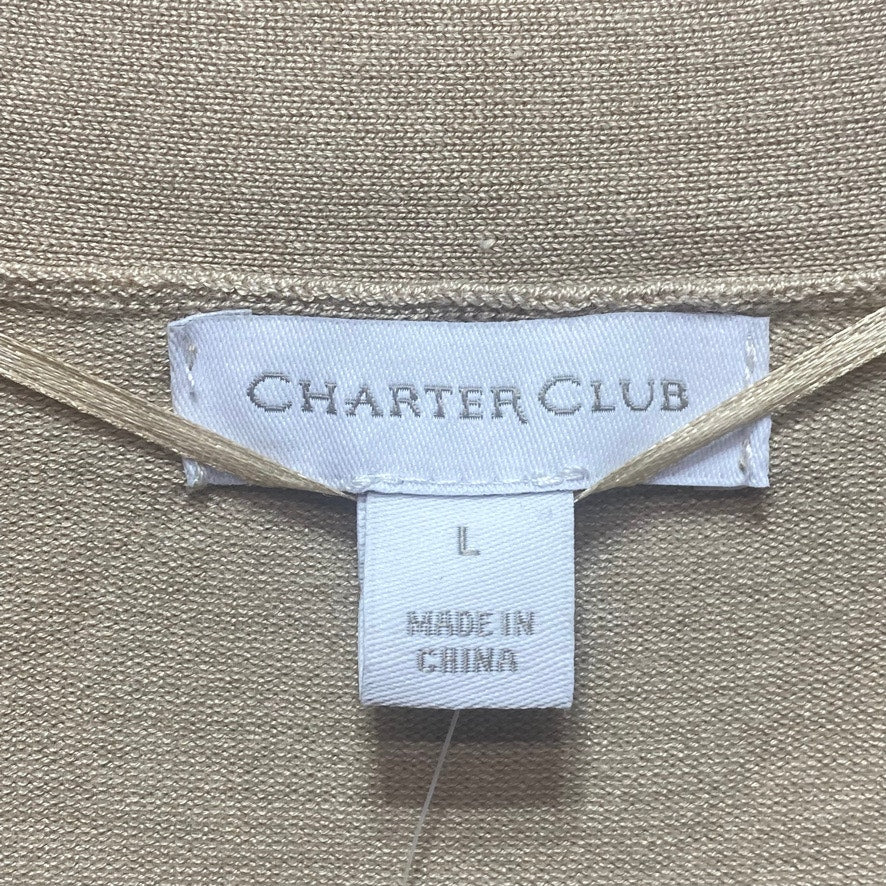CHARTER CLUB Tan Open-Front Ottoman Pointelle Long Sleeve Cardigan SZ L