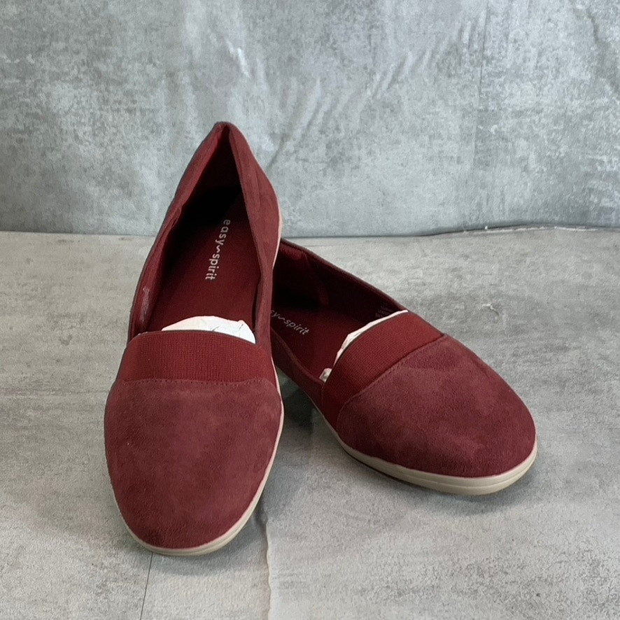 EASY SPIRIT Women's Wide Width Dark Red Leather Bounce Slip-On Flats SZ 8W