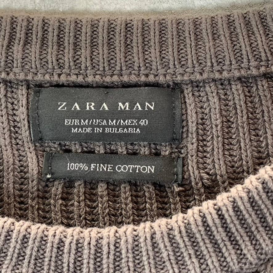 ZARA MAN Men's Brown Knit Crewneck Cotton Pullover Sweater SZ M