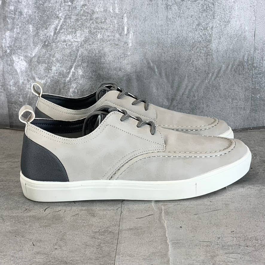 RESERVED FOOTWEAR NEW YORK Men's Gray Faux-Leather Kona Lace-Up Boat Shoe SZ10.5