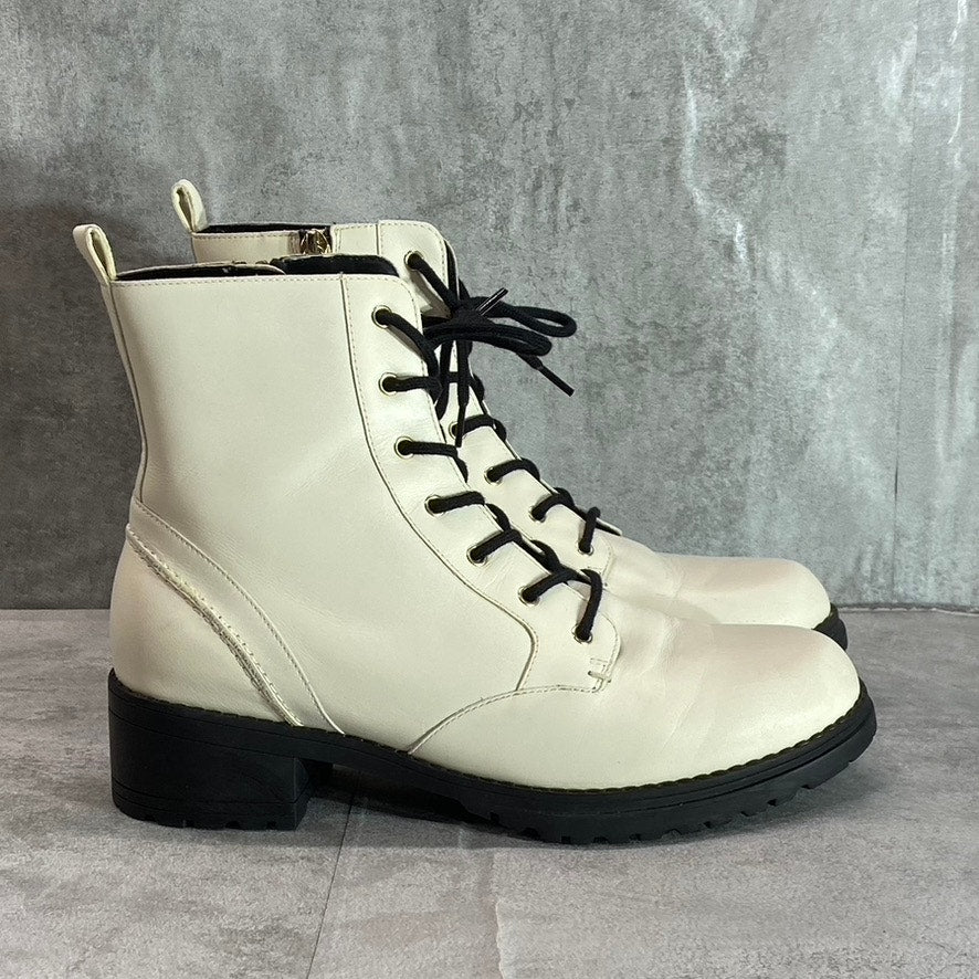 COLE HAAN Women's Ivory Leather Camea Waterproof Lace-Up Combat Boots SZ 8.5