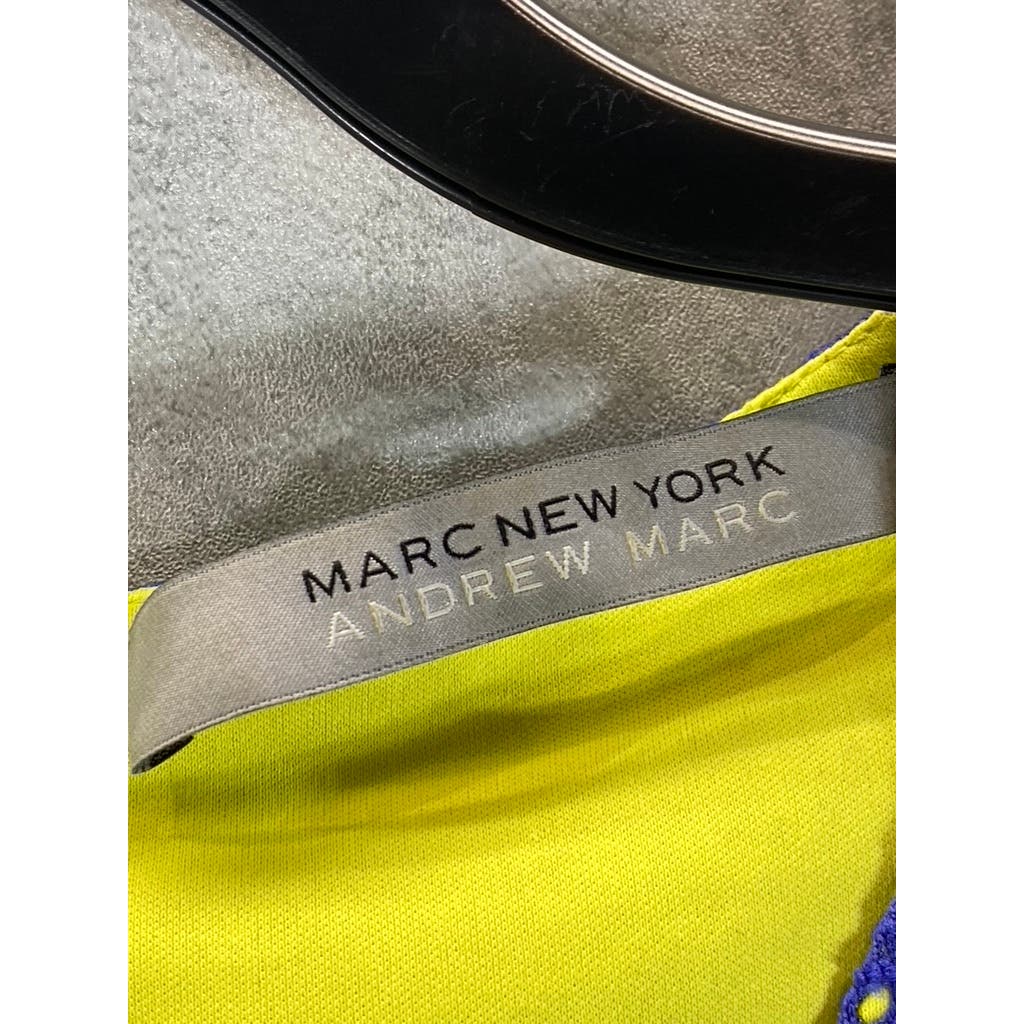 MARC NEW YORK ANDREW MARC Women's Dark Blue Lace V-Neck 3/4 Sleeve Dress SZ M