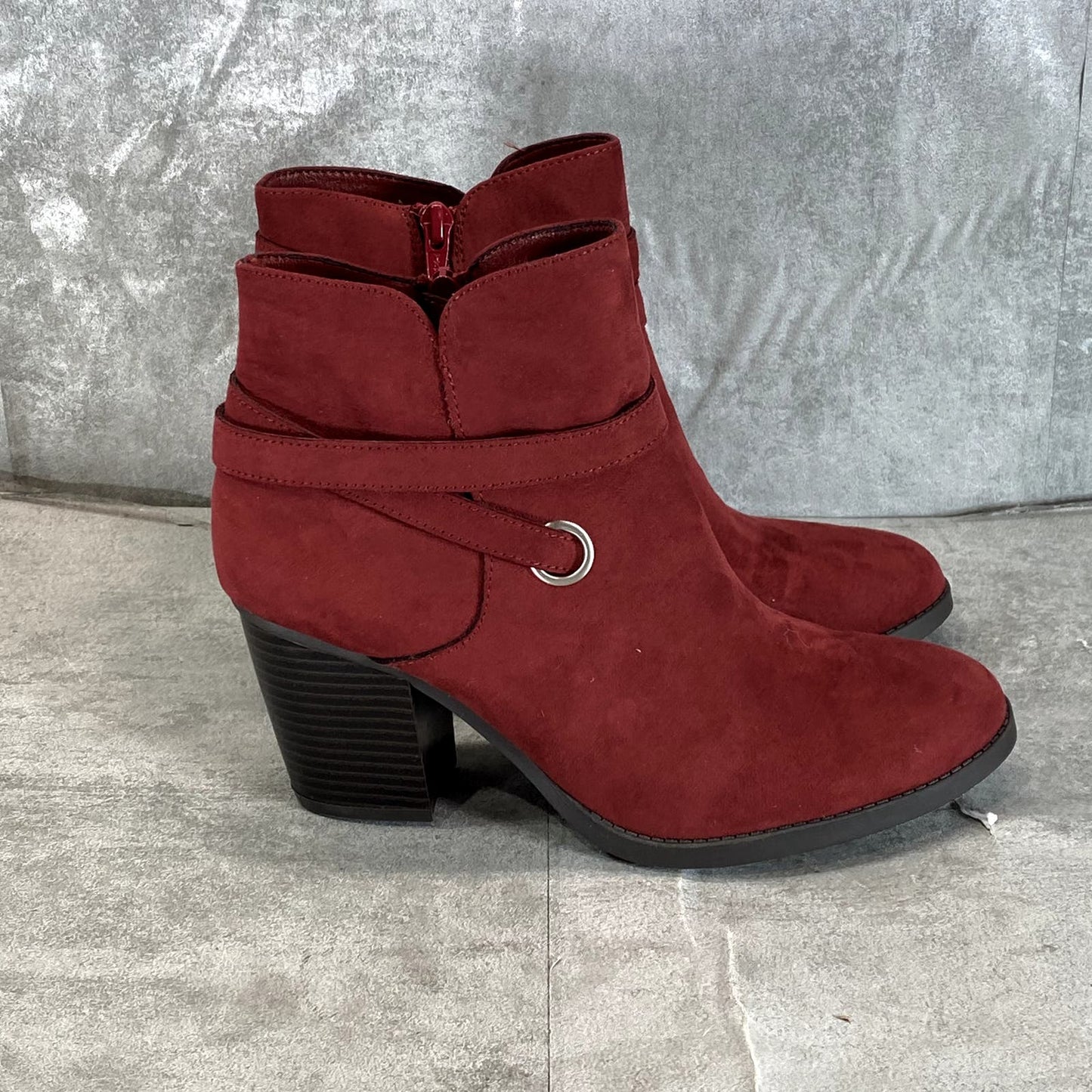 STYLE & CO Women's Wine Zolaa Round-Toe Block-Heel Ankle Boots SZ 8.5